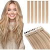 Elailite Extension Capelli Veri Clip Balayage Remy Human Hair Naturali Set da 6 Ciocche Singole con Silk Lace 50cm 44gr (#12/#613 Marrone Chiaro/Biondo Chiaro)
