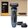 Braun Serie 5 Rasoio Elettrico Barba, Wet&Dry, Regolabarba Uomo, Rasoio Barba, 50 min Di Utilizzo, +2 Accessori, Senza Fili, 100% Impermeabile, Regolabarba Braun, 52-A1820SI, Azzurro
