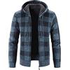 Generic Cardigan da uomo in pile con cerniera intera, maglione invernale a quadri, fodera in pile con cappuccio con coulisse, caldo maglione scozzese, cappotto a maniche lunghe pesante, abbigliamento casual