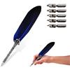 TUKNN Pennino Calligrafia, penna con penna, penne per scrivere, penna stilografica vintage, Quill Feather Pen Set con 5 punte di ricambio, blu