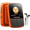 WOLFANG Lettore MP3 con Bluetooth 5.2, clip sportiva, formato mini, peso 28,3 g, radio FM HiF, registratore vocale, auricolari inclusi, arancione