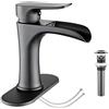 YUNDOOM Waterfall Bathroom Faucet Black YUNDOOM Matte Black with Pop Up Drain Single Handle One Hole or Three Holes Vanity Farmhouse RV Vessel Basin Faucet Deck Mount