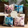 Cheekywares Copricuscini Divano Lino Impermeabile 45 x 45 cm Cesto di Fiori Fiori Rosa Blu Bicicletta Federe Cuscino Federa per Divano Quadrato da Giardino Soggiorno Balcone Auto Set di 4