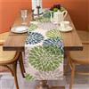 Cheekywares Runner Tavola Verde Moderno Runner Tavolo Primaverile Estate Blu Grigio Dahlia Fiori Boho Lino Lavabile Centrino Rettangolare Decorazione da Tavolo Cucina Pranzo Tovaglia Feste Vacanza Café 33x183cm