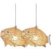 ENTHERONIC Lampada a Sospensione in Rattan Intrecciato a Mano, Paralume a Forma di Pesce in Vimini, Lampada a Sospensione Decorativa, Semplice Lampada a Sospensione Regolabile E27 per Sala da Pranzo
