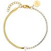 Purelei® Fusion - Bracciale in due parti con catena da tennis in zirconia cubica e catena a serpente, in acciaio inox, placcato oro bianco, goccia d'acqua regolabile, 16-20 cm, colore: oro/argento/oro