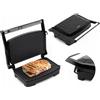 Huslog Piastra Grill 1000W per Panini e Sandwich, Piastre Antiaderenti, Impugnatura Cool Touch, Spia di Controllo, Design Compatto, Piedini Antiscivolo, Acciaio Inox, 28x22,5x8,8 cm, Nero