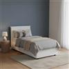 Dmora Letto Singolo Cesidia, Letto Contenitore con Rivestimento in Ecopelle, 100% Made in Italy, Apertura Frontale, con Materasso Cm 90x190 Incluso, Bianco