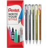 Pentel Hybrid, penne a sfera Dual Metallic Gel liquido, K110, set metallico, confezione da 5
