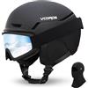 VCOROS Casco da Sci con Occhiali da Sci Passamontagna Casco Sci per Uomo Donna con Cuscinetti Auricolari Rimovibili Ventilazione UV Ski Helmet per Ski (Arancione Opaco+Occhiali da Sci + Passamontagna, S)