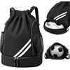 Zorplex Borsa da palestra con coulisse, zaino sportivo resistente all'acqua di grandi dimensioni con scomparto per scarpe, cerniera e tasche in rete per bottiglie d'acqua per sport, nuoto, viaggi