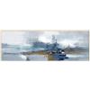 DRW Quadro Tela con Cornice in Legno Astratto in Bianco e Blu, 150 x 50 x 3,5 cm, Medidas: 150x50x3,5cm