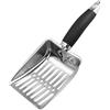 PIQIUQIU Pala per lettiera in acciaio inox, 26 x 10,7 cm, manico ergonomico, colore: nero