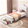 MISNODE Lettino per bambini 90 x 200 cm, letto per bambina con LED, letto singolo in PU con testiera e rete a doghe, letto da principessa, letto per ragazzi con cassetto (bianco-A, 90 x 200 cm)