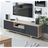 Dmora - Mobile porta TV Visalia, Credenza per televisione da soggiorno, Supporto TV a 3 ante, Credenza bassa, 150x41h46 cm, Rovere