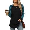 Akiooue Top da donna a maniche lunghe a righe felpe a blocchi di colore maglioni leggeri casual basic da donna camicie a tunica, A righe blu pavone, S
