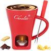 lasuroa Tazza da Fonduta Cioccolato Set, Ceramica Tazza per Sciogliere il Cioccolato con Forchetta e Scaldacandele per Dolci Dessert Perfetta Appuntamenti Romantici Compleanni e Regali di Nozze(Rosso)