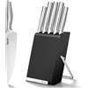 hecef Set Coltelli da Cucina con Ceppo In Legno, 6 Pezzi Coltello da Cucina da Acciaio Inox, Ceppo Coltelli con Mensola per Tagliere, Nero