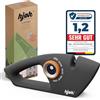 kjøk Premium Affilacoltelli manuale con manopola regolabile - 5 livelli: diamante, ceramica & carburo di tungsteno - affila coltelli, forbici e lame seghettate - corpo ABS nero opaco, antiscivolo
