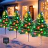 Qoosea Luci Natalizie ad Albero Solari Esterno [Confezione da 4] Luci da Picchetto a Energia Solare con 80 LED Fiocchi di Neve IP65 Impermeabili per Decorazioni Natalizie da Giardino Cortile Viale