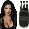 Salharer Extension Capelli Veri Tessitura Straight Human Hair Bundles Unprocessed Real Hair 2 Extensions Double Weft Remy Natural Black Color 30 32 34 Inch