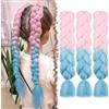 FESHFEN Treccia Africane Extension - 3 Pezzi Treccine Finta Capelli Kanekalon Sintetici Braiding Jumbo Extensions per Box Crochet Twist, 60 cm Rosa Blau
