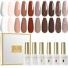 ROSALIND Smalto Semipermanente Unghie, 10 Colori Bianco Nude Marrone Scuro Chiaro Marrone Glitterato Smalti Semipermanenti per Unghie, UV/LED Smalto Gel Unghie Autunnali e Invernali Manicure Regalo