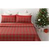 Viterbo Biancheria Completo Letto Lenzuola Matrimoniale Stile Scozzese Tartan Rosso Natale Natalizio Misura Maxi