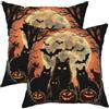 Generic Set di 2 federe per cuscini a tema Halloween, gatti e zucche nere, decorative, quadrate, gotiche, per casa, divano, letto, 45,7 x 45,7 cm