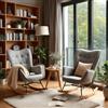 MEUBLE COSY Set di 2 Sedia a Dondolo Confortevole Poltrona Relax Imbottita in Tessuto con Gambe in Legno e Metallo per Soggiorno, Decorazione con Bottoni