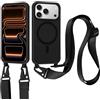 Jrkvniv Cover per iPhone 17 Pro con Cordino [Compatibile con MagSafe ] Custodia con Regolabile Laccio Collana Tracolla, Ultra Sottile Silicone Antiurto AntiGraffio Case per iPhone 17 Pro 6,1, Nero