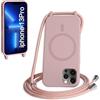 FMPCUON FNPCUON Cover Magnetica Silicone per iPhone 13 Pro con Cordino,Compatibile con MagSafe,Custodia con Laccio Collana Tracolla Collo Sottile TPU Antiurto Protettiva Case con Corda.Rosa