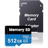wrynose Scheda di Memoria 512GB con Adattatore, Schede SD Grande Capacità a Impermeabile Scheda TF UHD Ad Alta Velocità SD Card Mini Class 10 Memory Card per Smartphone/Fotocamera/Dash Cam/Drone