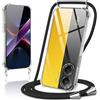 Coiwxmoi Cover per Xiaomi Poco X7 Pro con Cordino 6,67,Trasparente Custodia con Laccio Tracolla Corda Catena Cinghia,Ultra Morbido Silicone TPU Antiurto Case, Nero