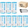 HITRENDS Batteria al Litio CR123A 3V, 12 Pezzi Batteria al Litio USB Ricaricabile 3V, Fino a 3000 Cicli con Porta di Ricarica USB-C, Ricarica Rapida in 2 ore, 700mAh per Serratura porta Impronte Digitali ecc.