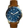 Fossil Orologio Grant da Uomo, Movimento Cronografo al Quarzo, Cassa in Acciaio Inossidabile Dorata da 44 mm con Cinturino in Pelle, FS5268, Blu e abbronzatura