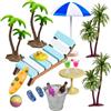Golgner 11 pcs aaccessori decorativi in miniatura per sauna, set di ornamenti in miniatura, micro paesaggio da spiaggia, con mini sedia a sdraio, albero di cocco, per DIY della casa delle bambole
