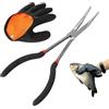 Cerioll Pinze Da Pesca Curve 27,5 cm, Con 1 Guanto Da Pesca A Mano Destra, Guanti Anti Spigoli Di Pesce, Pinza A Becco Lungo Per Slamare Prendere I Pesci Pinze Utensili Per Rilasciare Ami, Siluri, Lucci