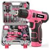 Hi-Spec Trapano Avvitatore Batteria 8V, Set Attrezzi da Lavoro Completo in Valigetta per Forare e Avvitare Fai da Te in Casa, 74 Pezzi, Rosa