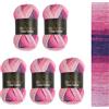 Wollbiene Crazy Cotton Batik, 5 gomitoli di lana da 100 g, 500 g, con sfumatura, 55% cotone, multicolore, per tutto l'anno (6040 bacca lilla, rosa)