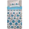 PENSIERI DELICATI Parure Copripiumino Singolo 100% Cotone, Completo di Sacco 155x200cm e 1 Federa 52x82cm, Made in Italy, Copripiumino Lavabile In Lavatrice A 40°, Fantasia Calcio Azzurro