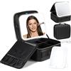 Luxspire Borsa Cosmetica da Viaggio con Specchio, Portatrucchi da Viaggio con Scompartimenti, Beauty Case per Donna Ragazza Uomo, Porta Trucchi, Borsa Make Up Portatile per Pennelli, Nero