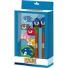 Karactermania Sonic The Hedgehog Greenhill Sonic-Confezione di Penna a Gel Cancellabile + Matita Eterna + 5 Gomme + Temperamatite, Blu, 14 x 23 cm