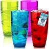 HEFTMAN Bicchieri Long Drink - Set di 4 Acrilico Bicchieri Colorati da 550 ml con Design a Spirale - Bicchieri in Plastica Rigida Lavabili Riutilizzabili per Picnic, Barbecue, Feste (4 Pezzi)