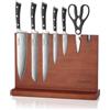 FOHERE Set di Coltelli da Cucina 7 Pezzi in Acciaio Inossidabile, Set di Coltelli con Ceppo Portacoltelli Doppio Lato Magnetico, Coltello da Cucina con Porta coltelli Magnetico in Acacia