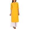 Ladyline Donna Puro Cotone Tinta Unita Tunica Top Maniche 3/4 Roll-up Bottone Collo con Tasca Lungo Kurti Kurta, bianco, L