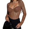 Sukiglam Body Donna Manica Lunga Sexy Scintillante Bodysuit Shapewear in Rete Trasparente Aderente Bodysuits con Scollatura a Cuore Jumpsuits Tops Elegante con Bottoni a Pressione Blusa Top Clubwear