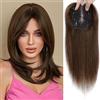 SARO-UP Topper per capelli umani da donna, con clip per diradamento, 40 g, senza frangia, 10 x 12 cm, con base svizzera, 30,5 cm, castano medio