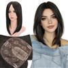 Elailite Hair Topper Donna Clip in con Frangia per Capelli Marrone Scuro, Posticci con Clips Middle Parting Toupet Toupee Protesi 35cm 120g (Base 15cm*15cm)