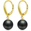 Jiahanzb Orecchini Perle Argento Sterling 925 Orecchini Pendenti Leverback Perle per Donna Perla Gioielli Regali Perla Ggrigio Scuro 10 mm Placcati oro